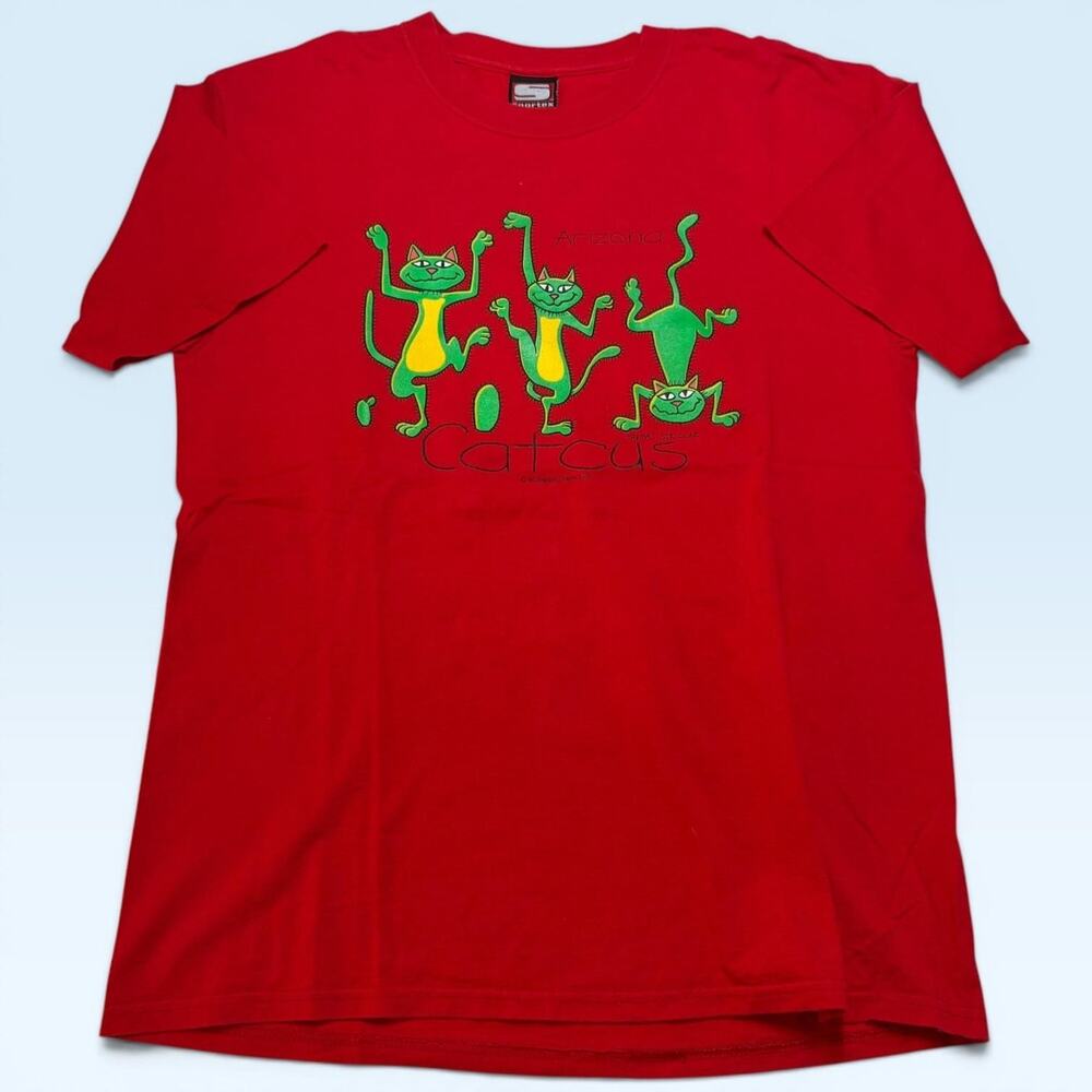Vintage Arizona Catcus Shirt Mens Large Red Cat Cactus Tee T-Shirt Sportex 1999